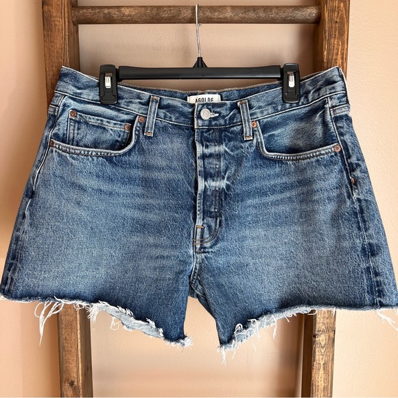 Agolde Pants - AGOLDE Distressed Cutoff Denim Shorts with Button Fly - Medium Blue